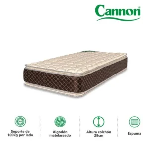 Colchón Cannon Exclusive con doble pillow Dens. 30kg 1 plaza 80x190x29 + cubre colchon de Regalo